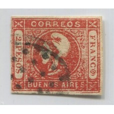 ARGENTINA 1859 GJ 18a ESTAMPILLA CON VARIEDAD DOBLE IMPRESIÓN PARCIAL, SE APRECIA EN EL ANGULO INFERIOR DERECHO, MUY RARA U$ 200